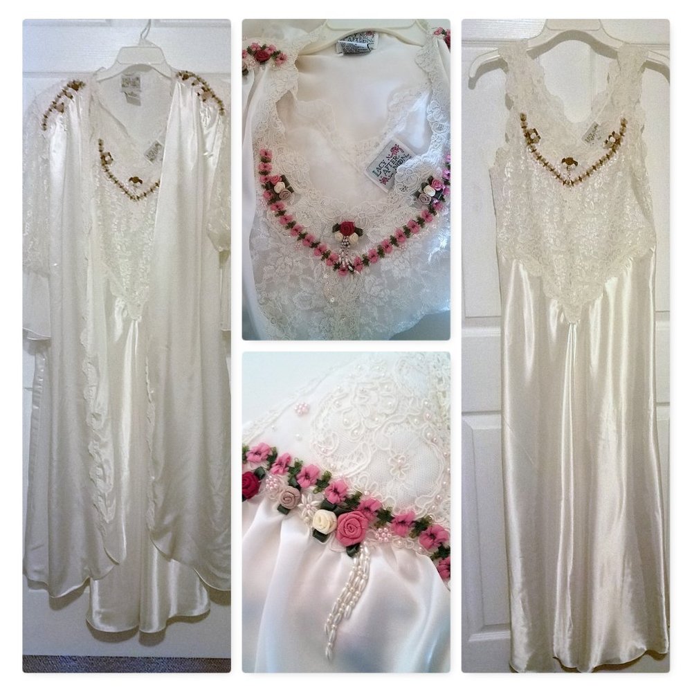 White Satin n lace Nightgown w matching robe